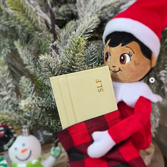 Beige Saffiano Leather Card Wallet, Monogram Christmas Gift - Picture 2 of 4